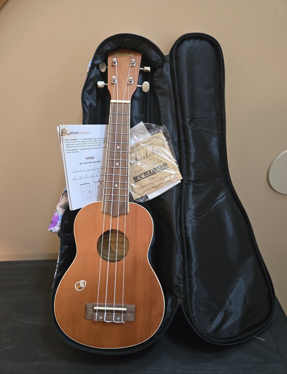 Mitchell Ukulele With Floral Carrying Case